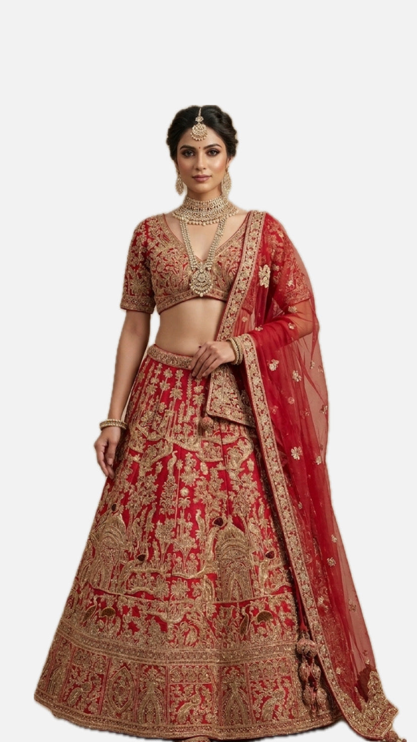 Red Zardozi Bridal Lehenga Choli – Style 10