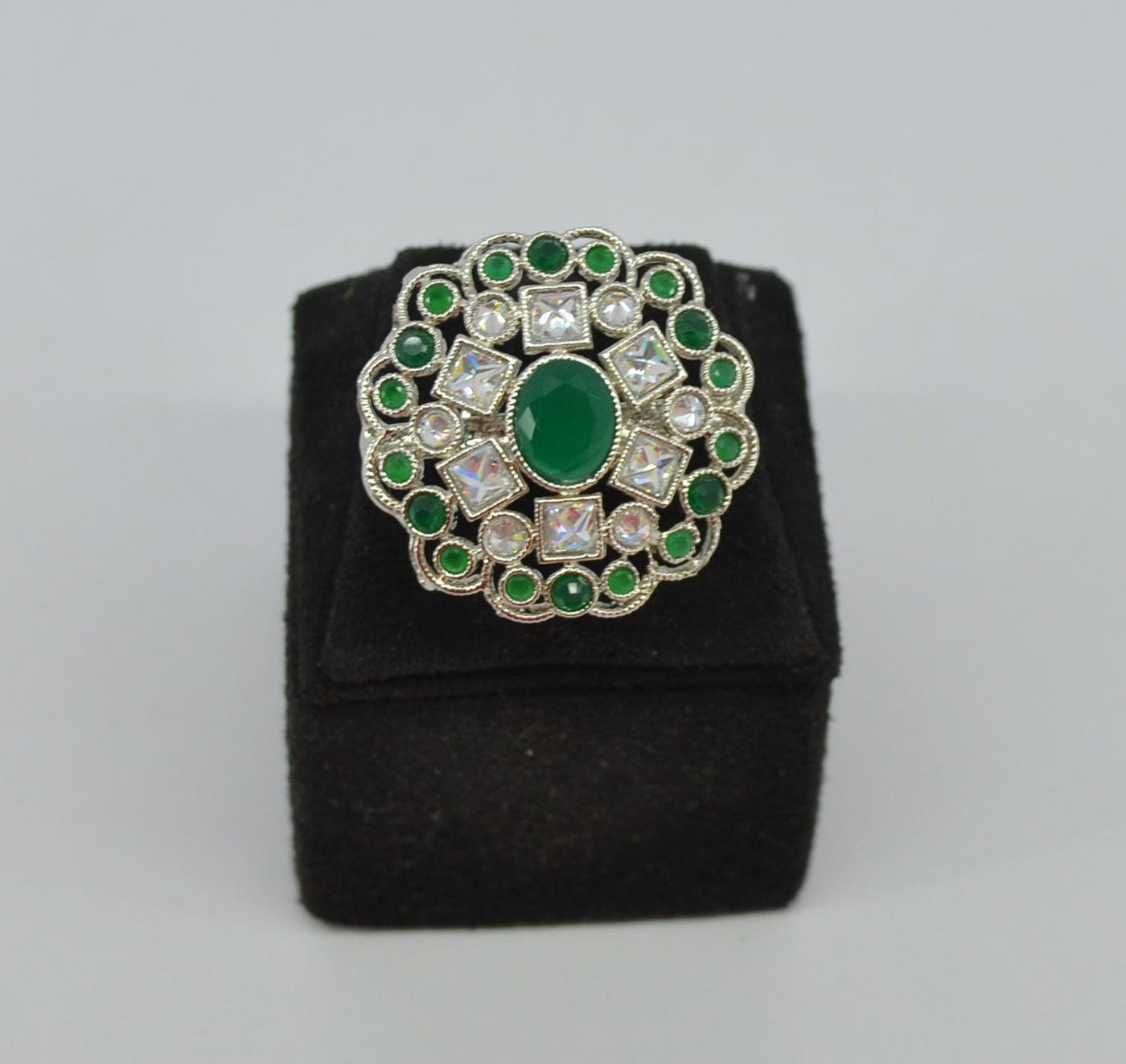 Green Stone Silver Cocktail Ring