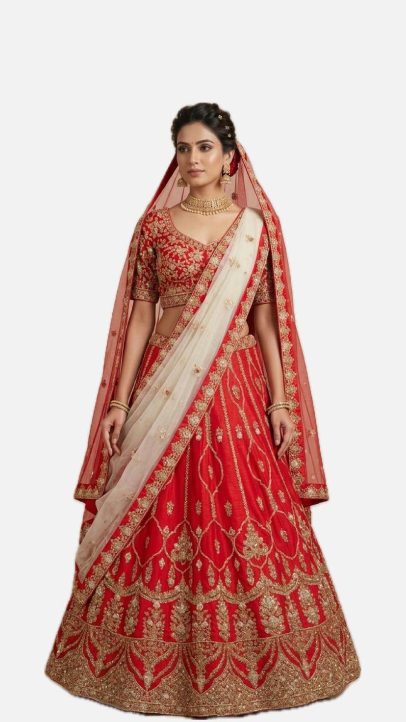 Red Embroidered Bridal Lehenga Choli – Style 12