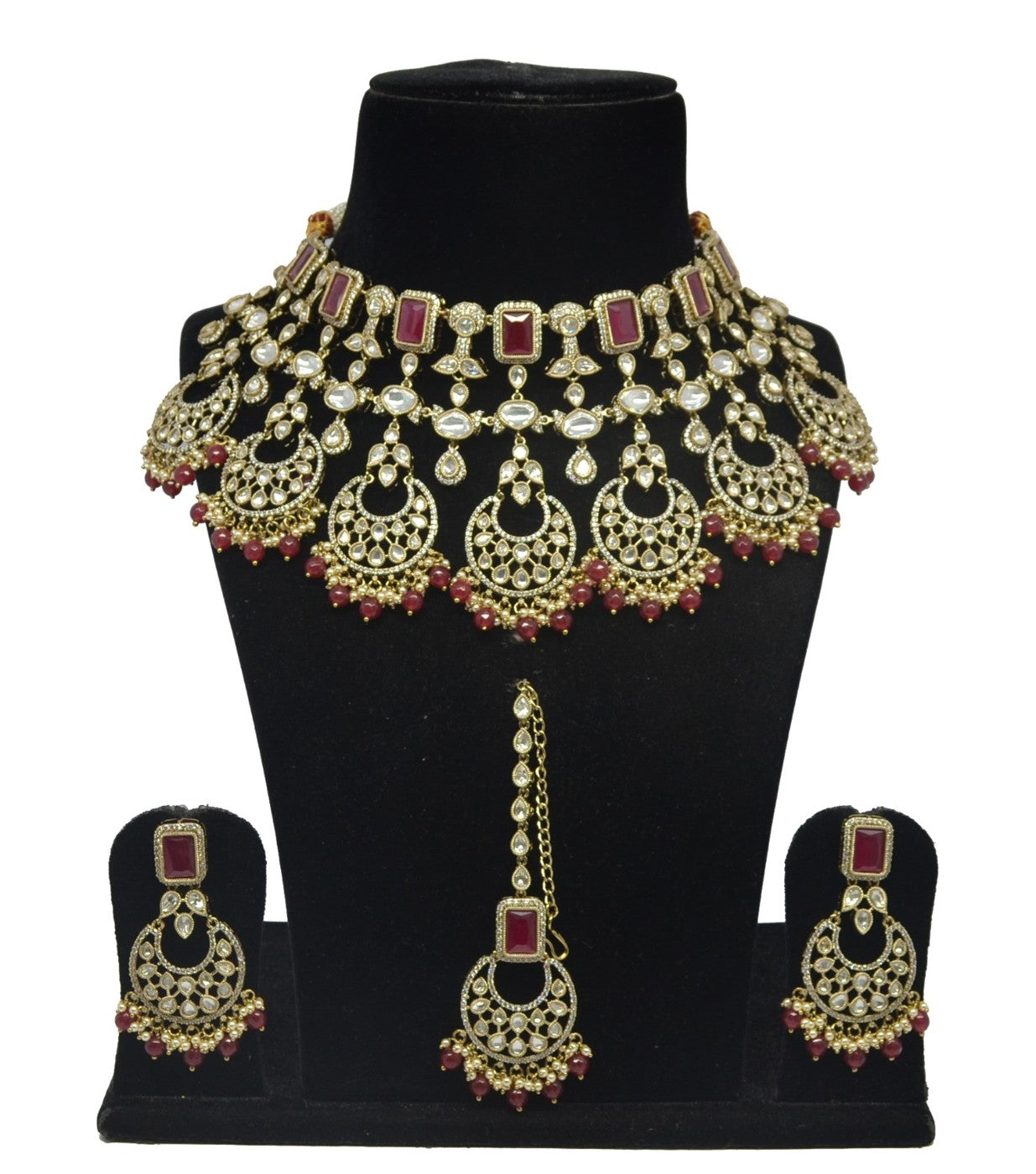 Maroon Kundan Chandbali Bridal Choker Set