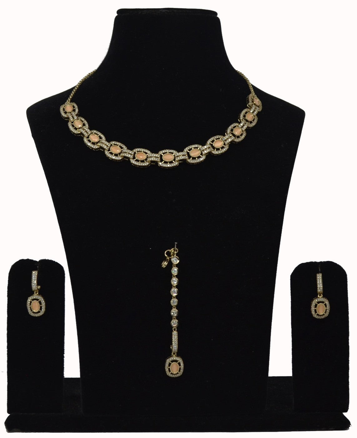 Peach CZ Oval Link Necklace Set