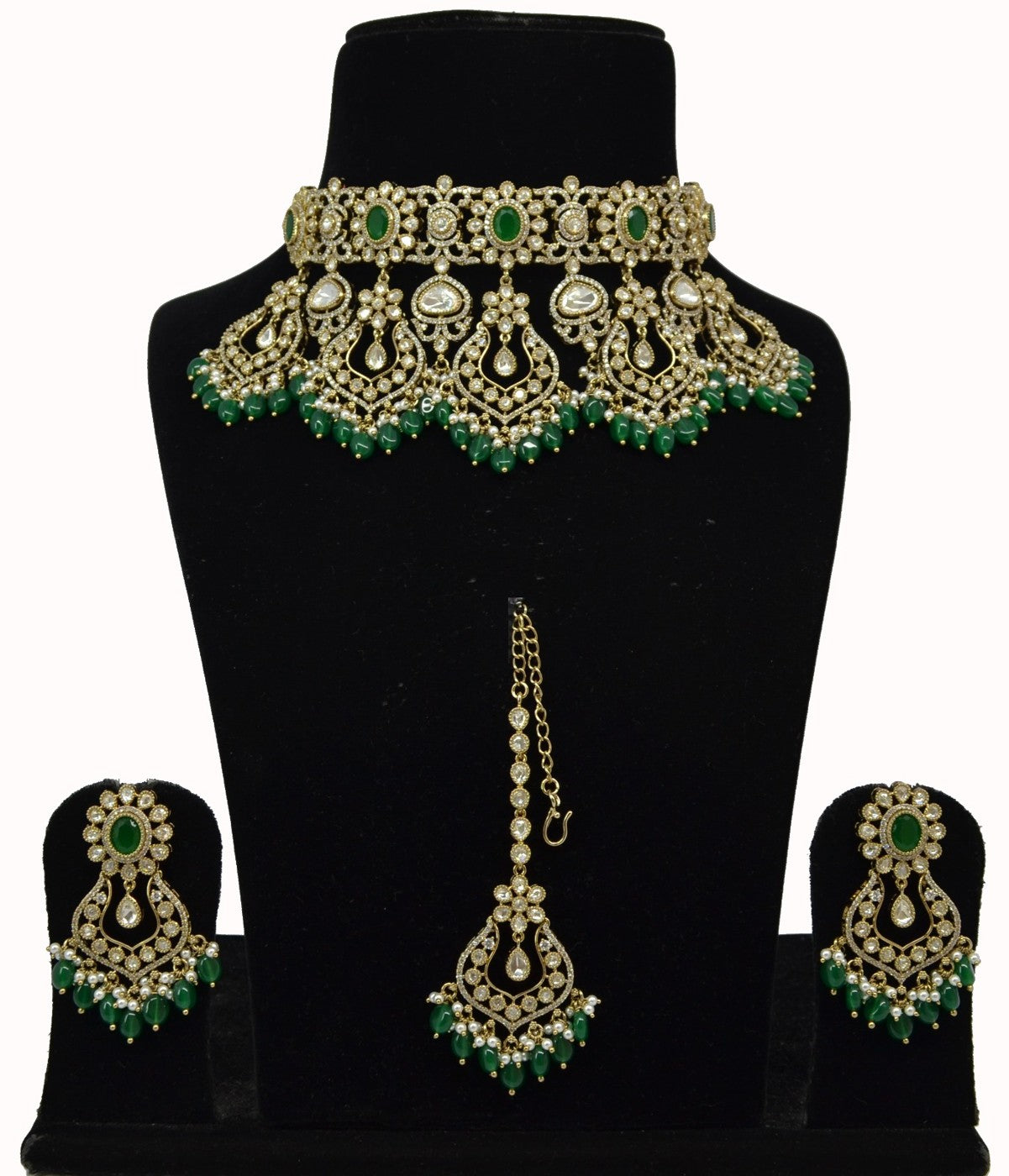 Green Kundan Chandbali Choker Set