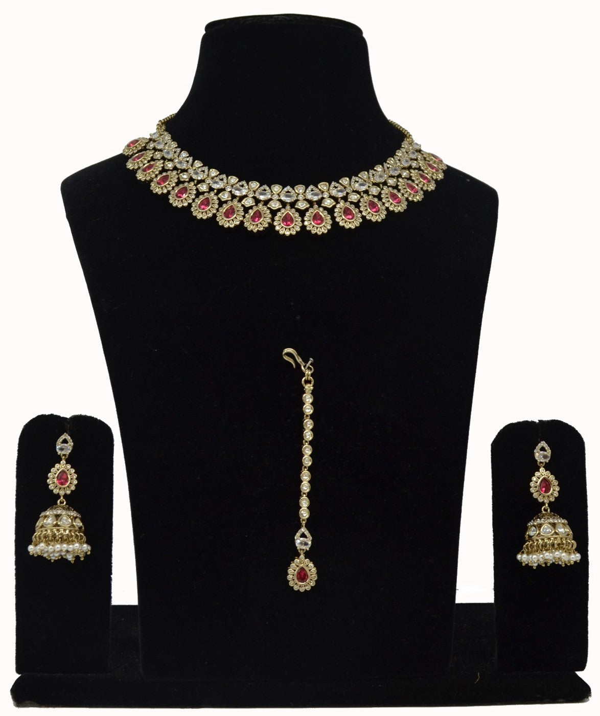 Ruby Kundan Jhumka Necklace Set