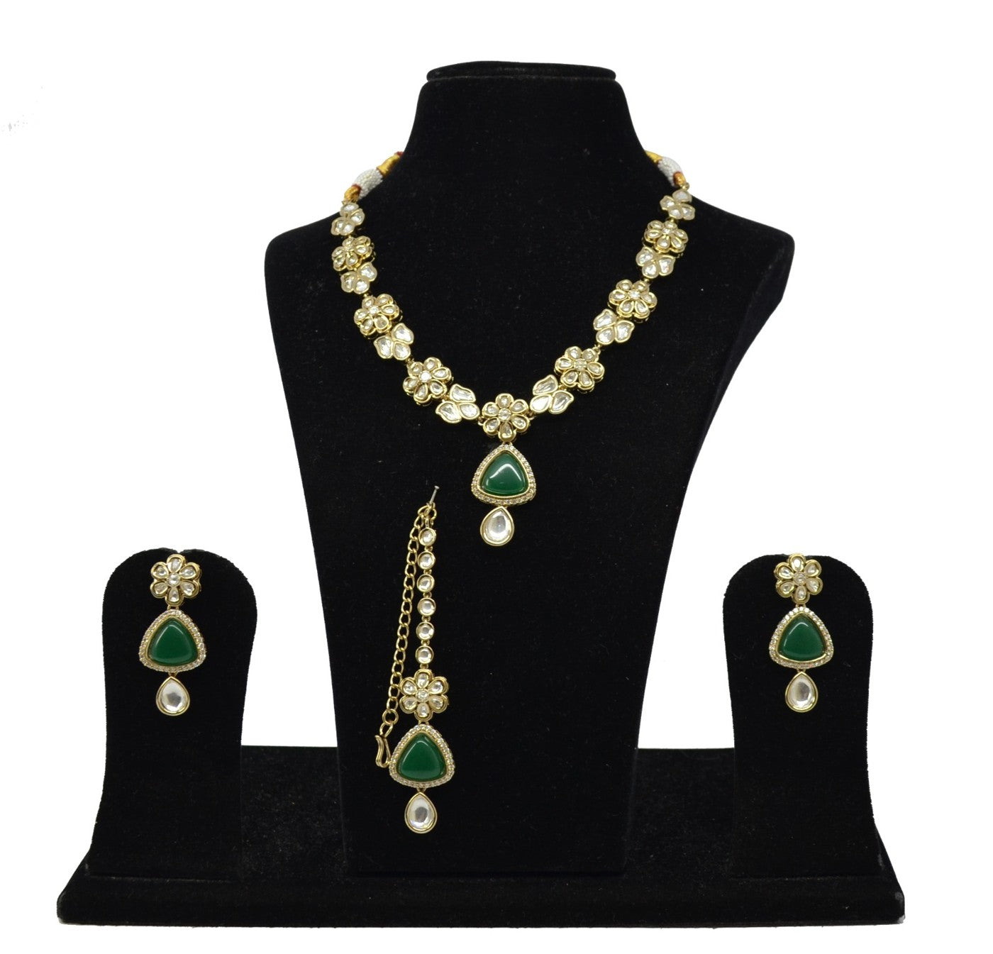 Green Kundan Floral Necklace Set