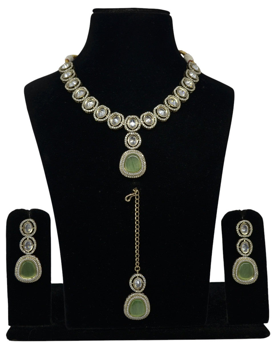 Green Kundan Floral Necklace Set