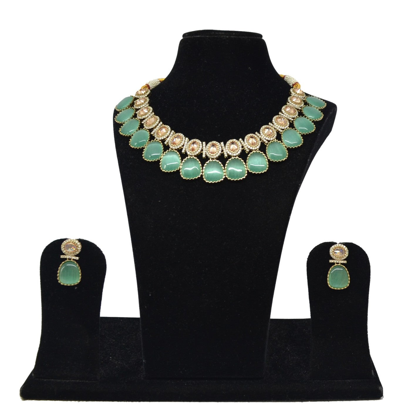 Mint Green Stone Two-Row Necklace Set