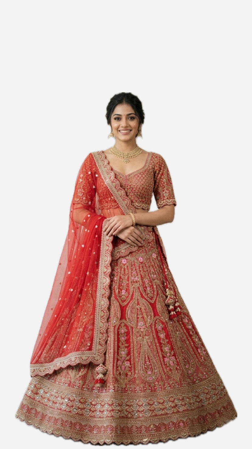 Red Zardozi Bridal Lehenga Choli – Style 15