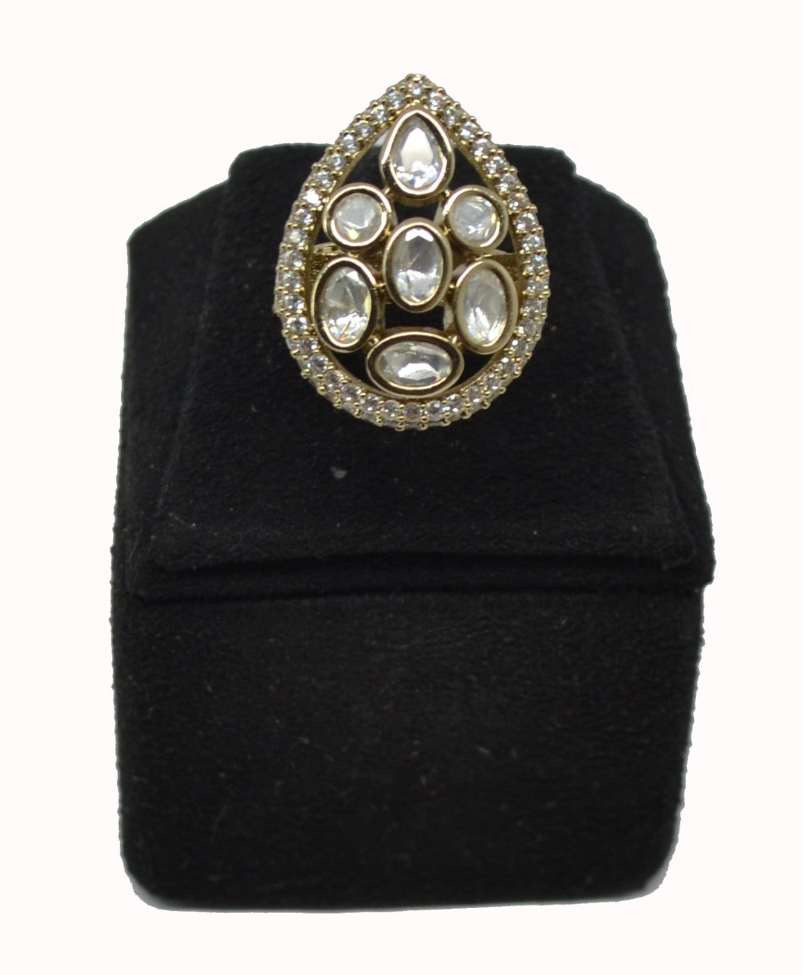Kundan Teardrop CZ Cocktail Ring