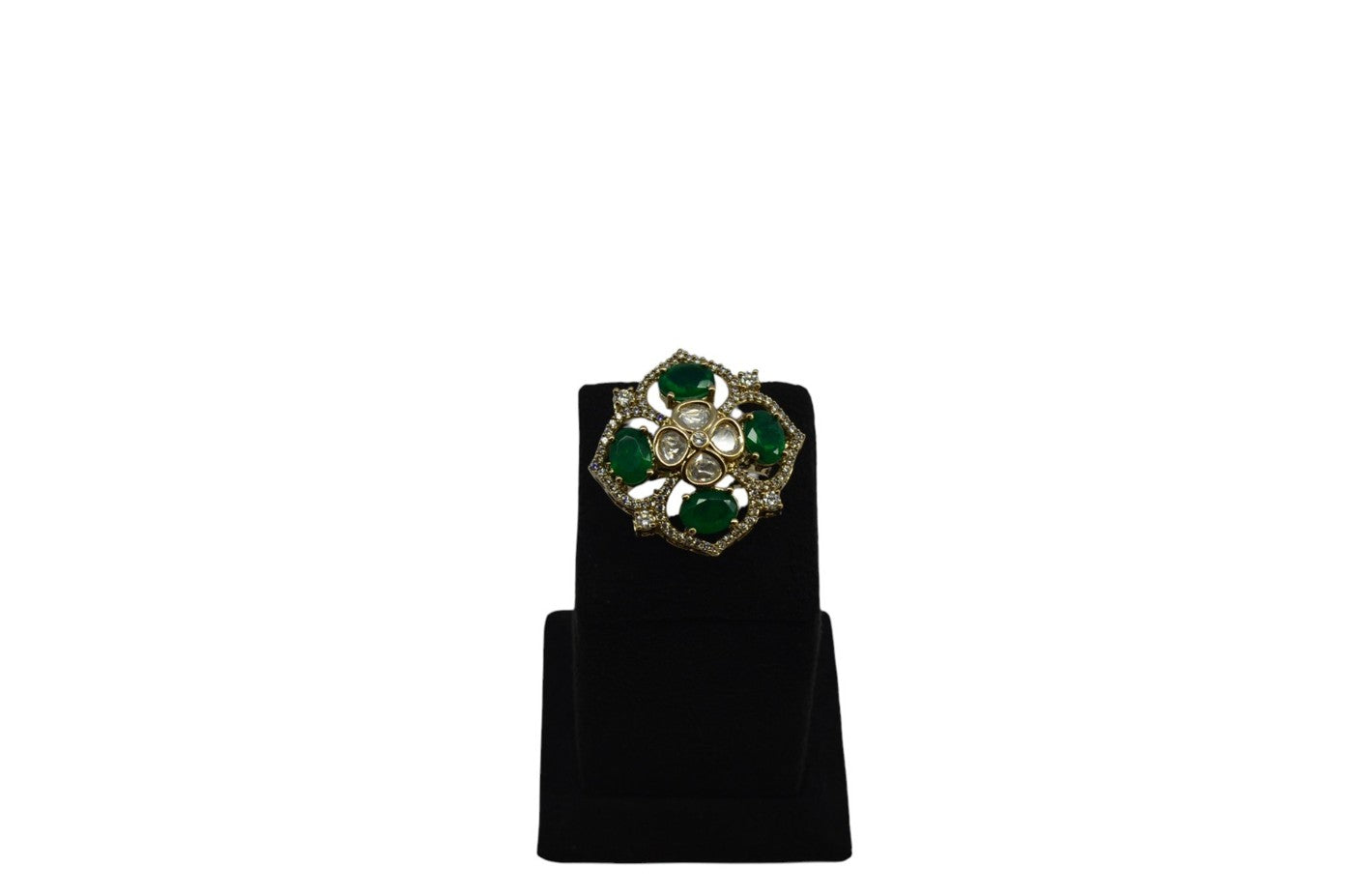 Green Kundan Clover Cocktail Ring