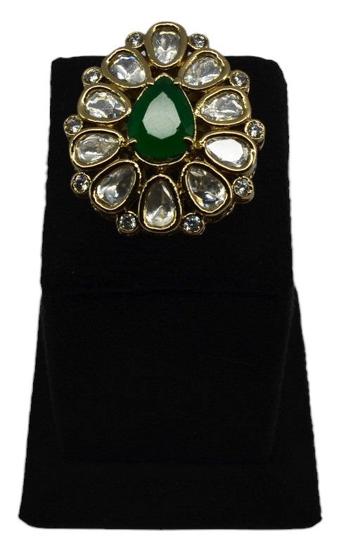 Green Kundan Flower Cocktail Ring