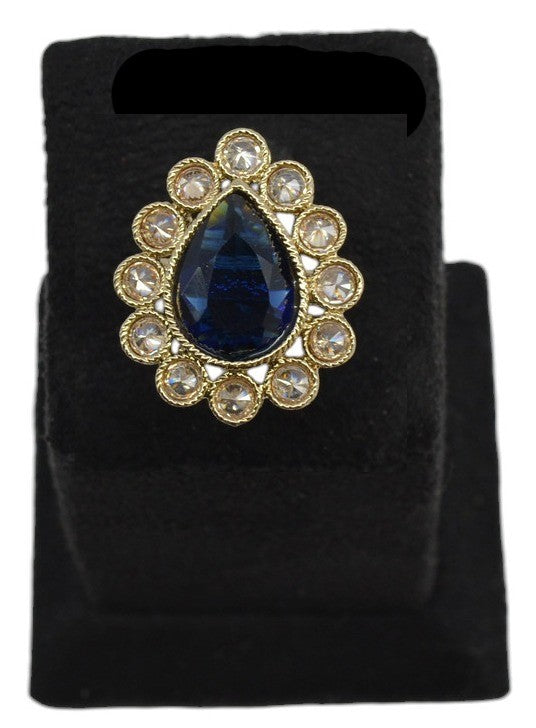 Blue Teardrop CZ Halo Ring