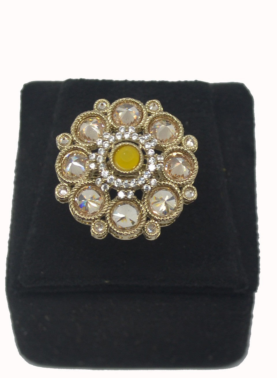 Champagne CZ Flower Cocktail Ring