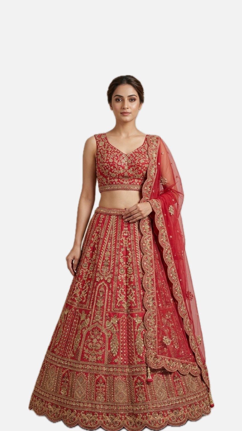 Red Zardozi Bridal Lehenga Choli – Style 21