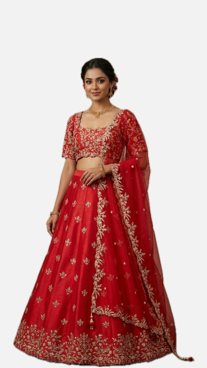 Red Embroidered Bridal Lehenga Choli – Style 23