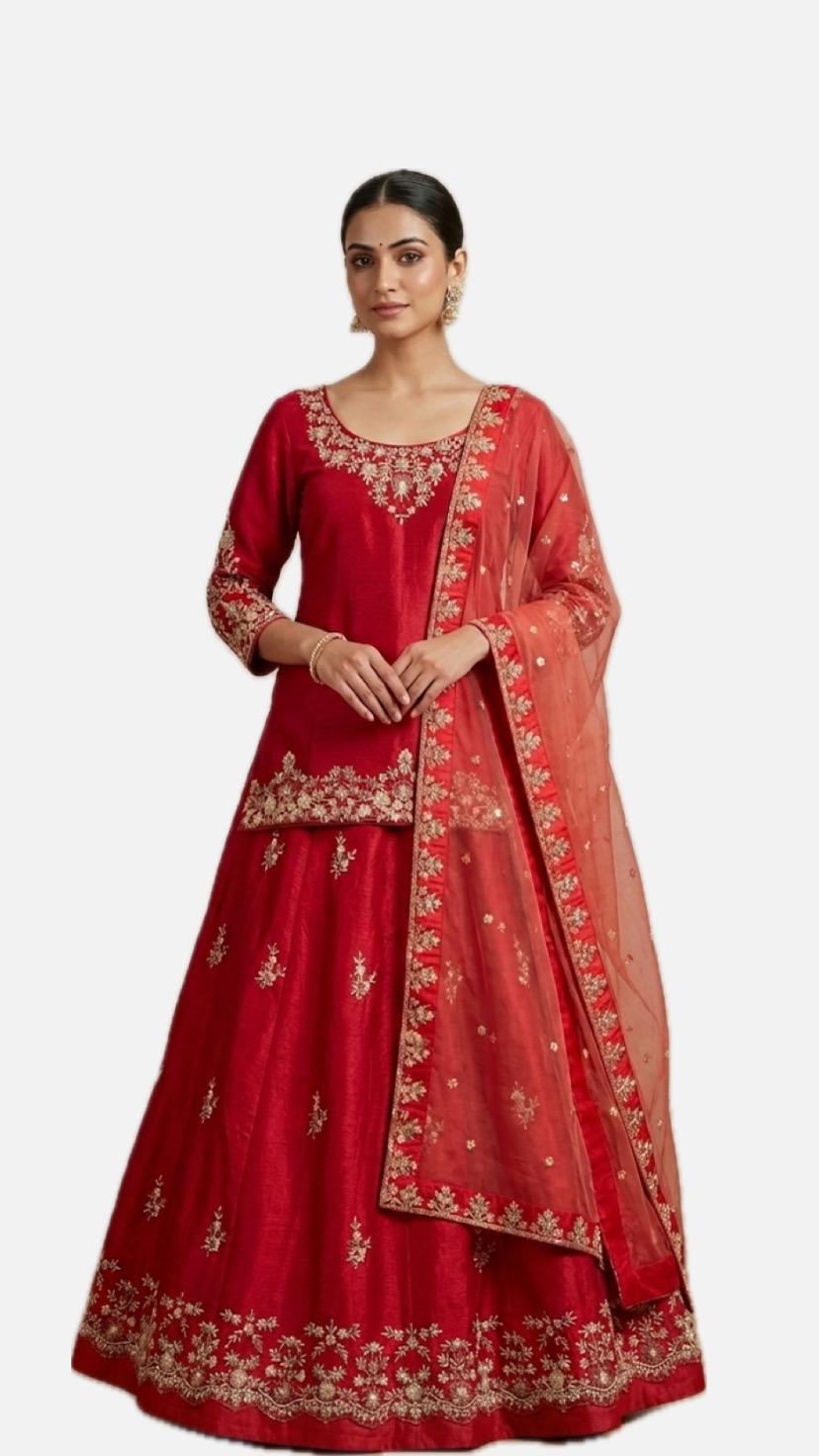 Red Embroidered Bridal Lehenga Choli – Style 24
