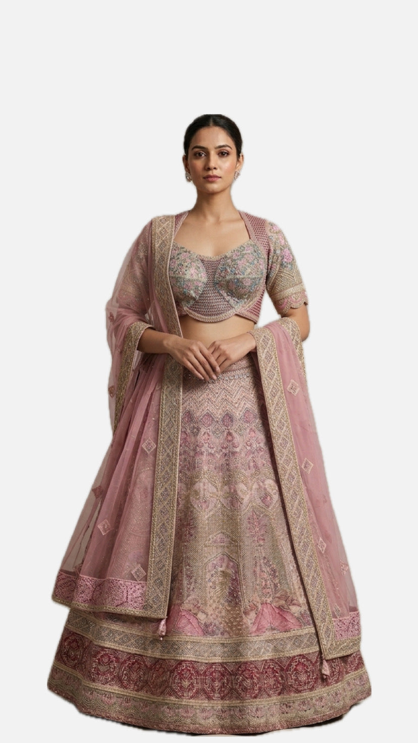 Pink Embroidered Bridal Lehenga Choli – Style 2