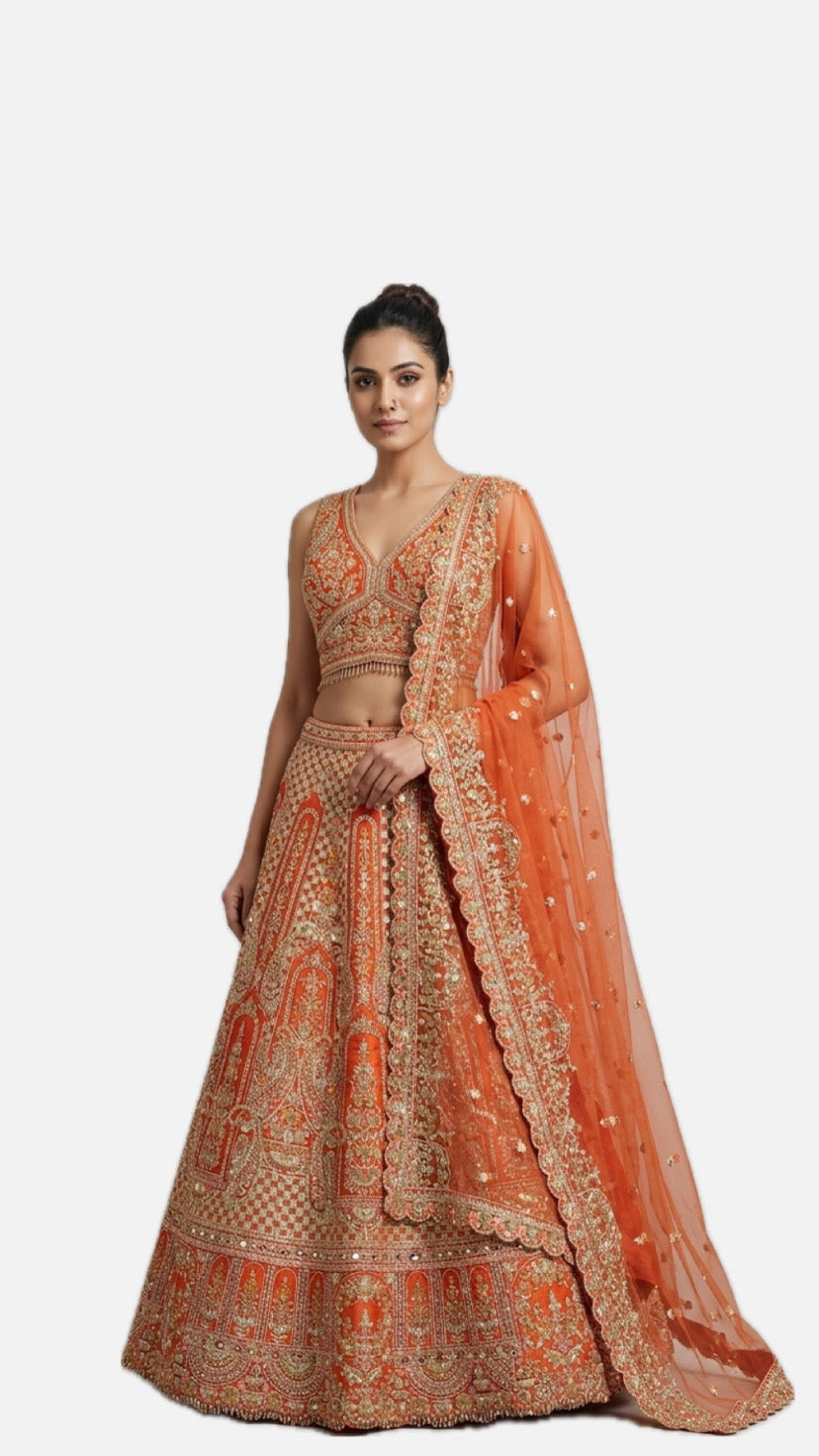 Orange Zardozi Bridal Lehenga Choli
