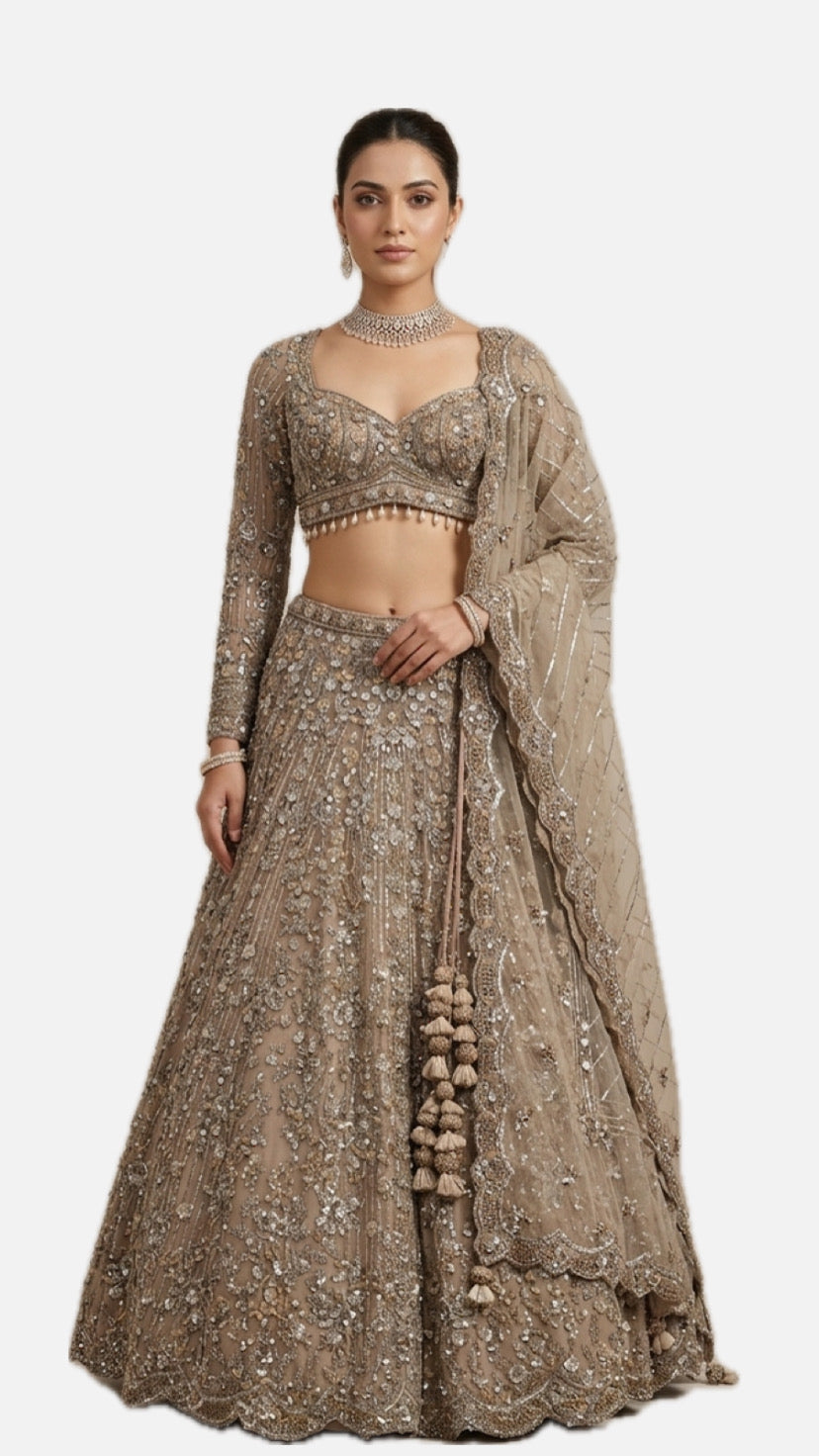 Grey Zardozi Bridal Lehenga Choli
