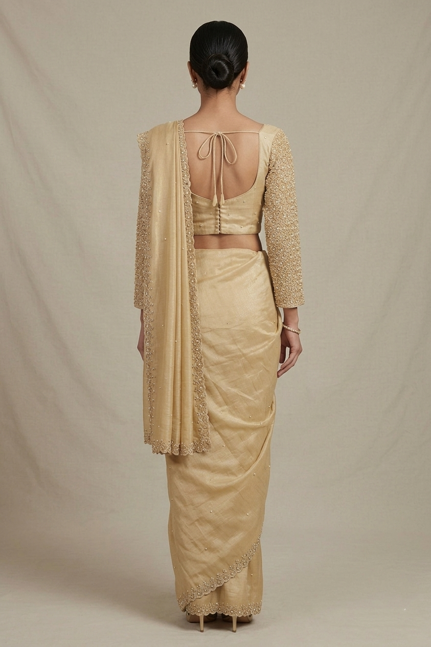Pink Embroidered Readymade Saree – Style 419