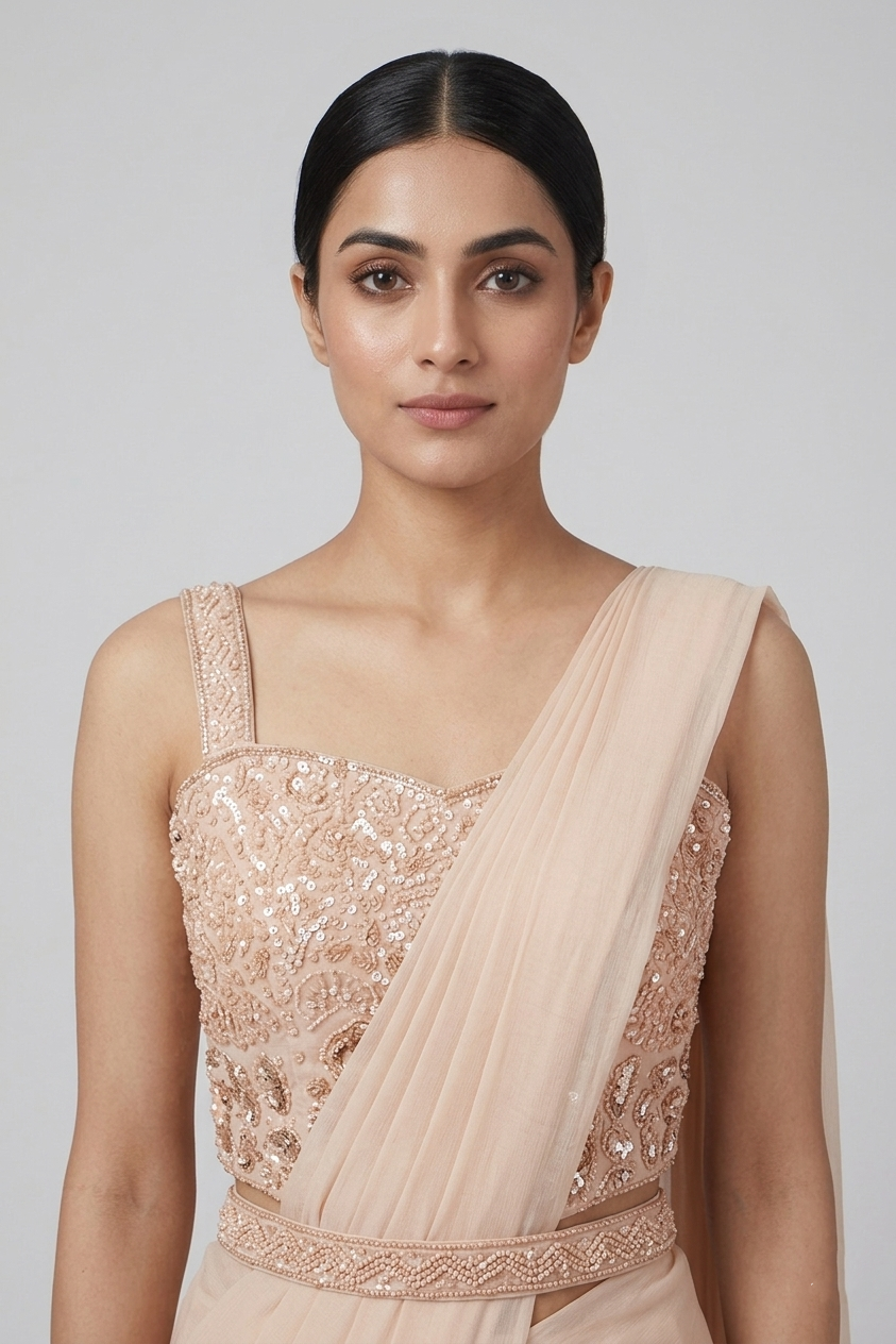 Pink Embroidered Readymade Saree – Style 428