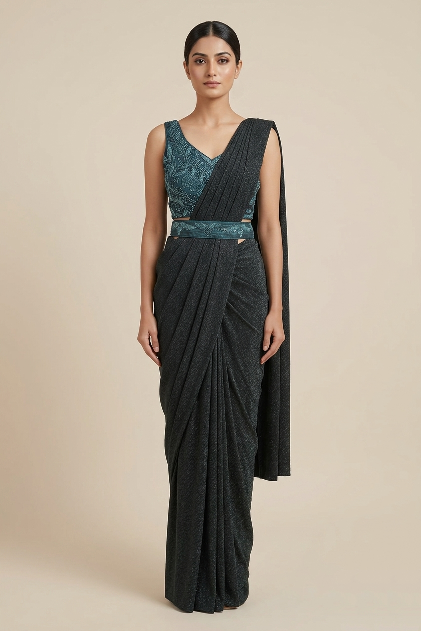 Rama Green Embroidered Readymade Saree