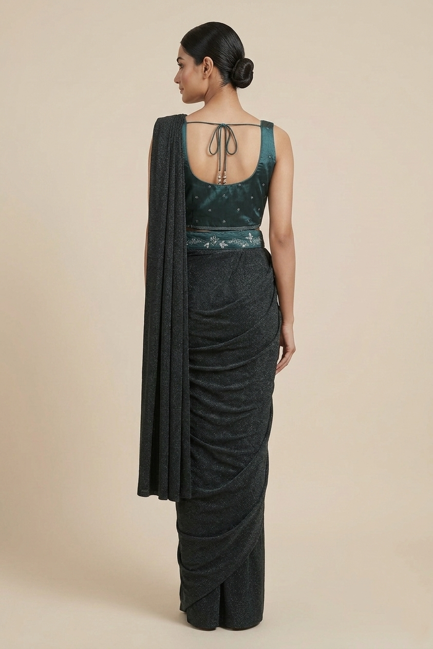 Rama Green Embroidered Readymade Saree