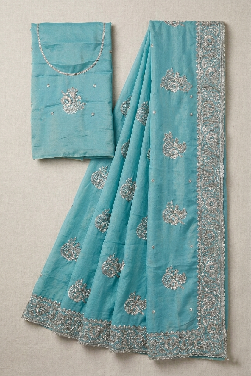Sea Blue Zardozi Saree
