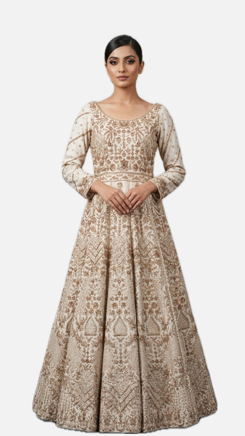 White Zardozi Anarkali Gown