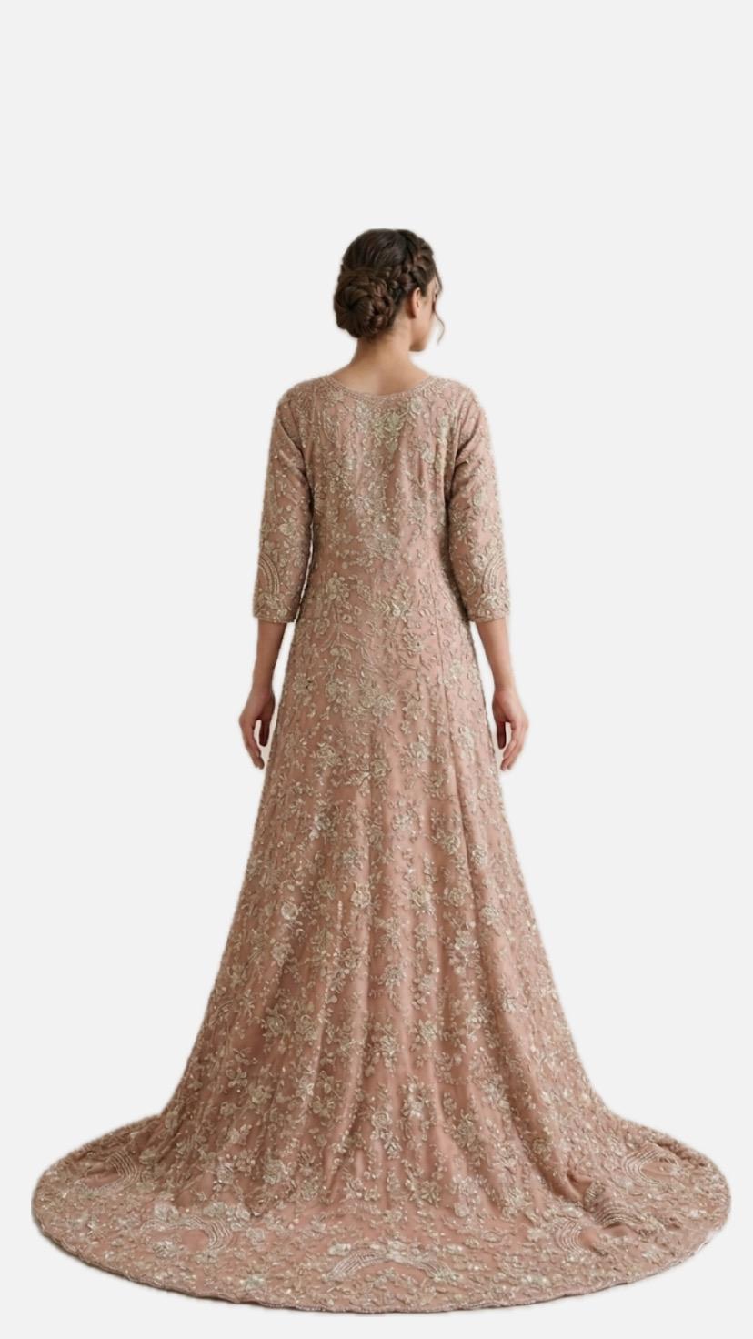 Dusty Rose Embroidered Bridal Gown
