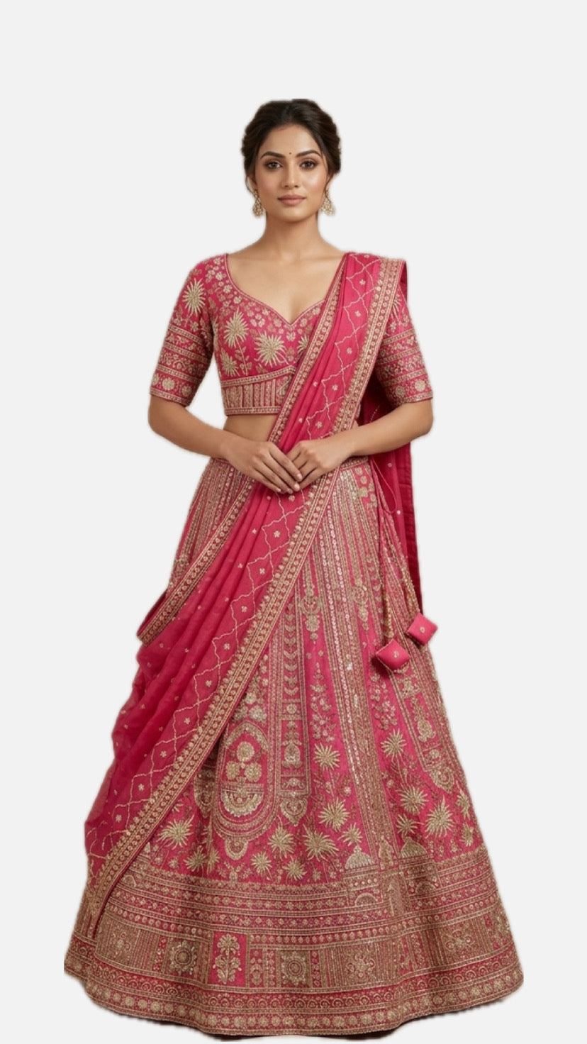 Pink Embroidered Bridal Lehenga Choli – Style 5