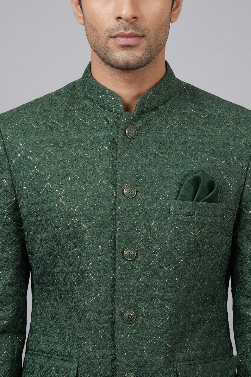 Green Embroidered Bandhgala/Prince Coat