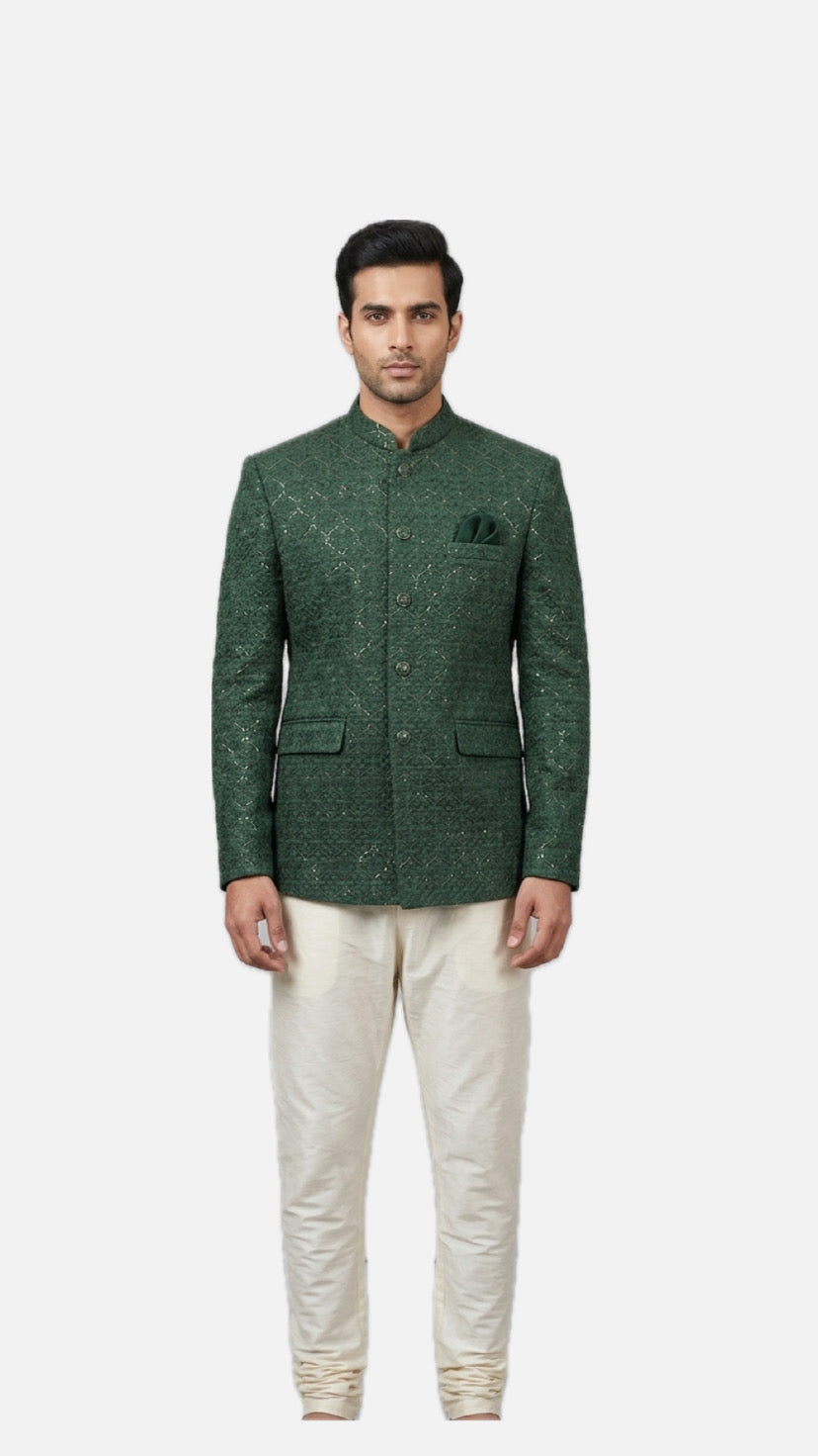 Green Embroidered Bandhgala/Prince Coat