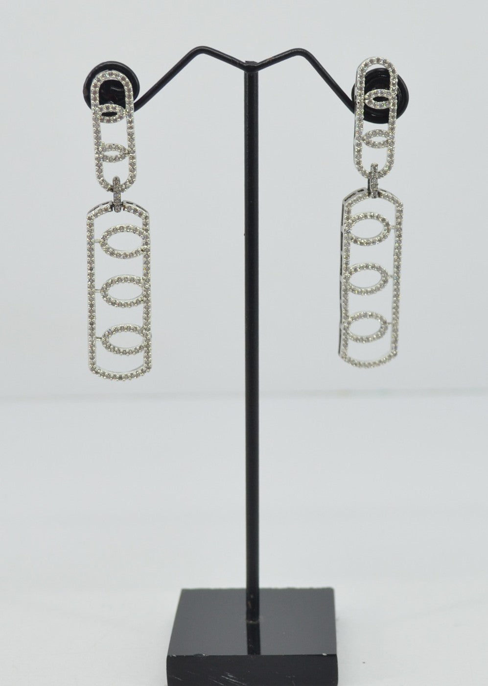 Silver CZ Oval Link Drop Earrings