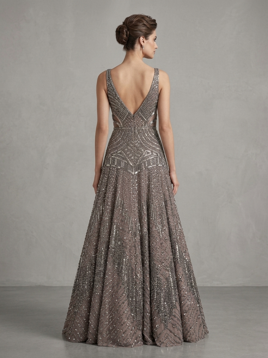 Grey Embroidered Bridal Gown