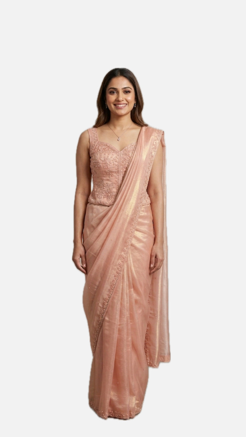 Pink Embroidered Readymade Saree – Style 672
