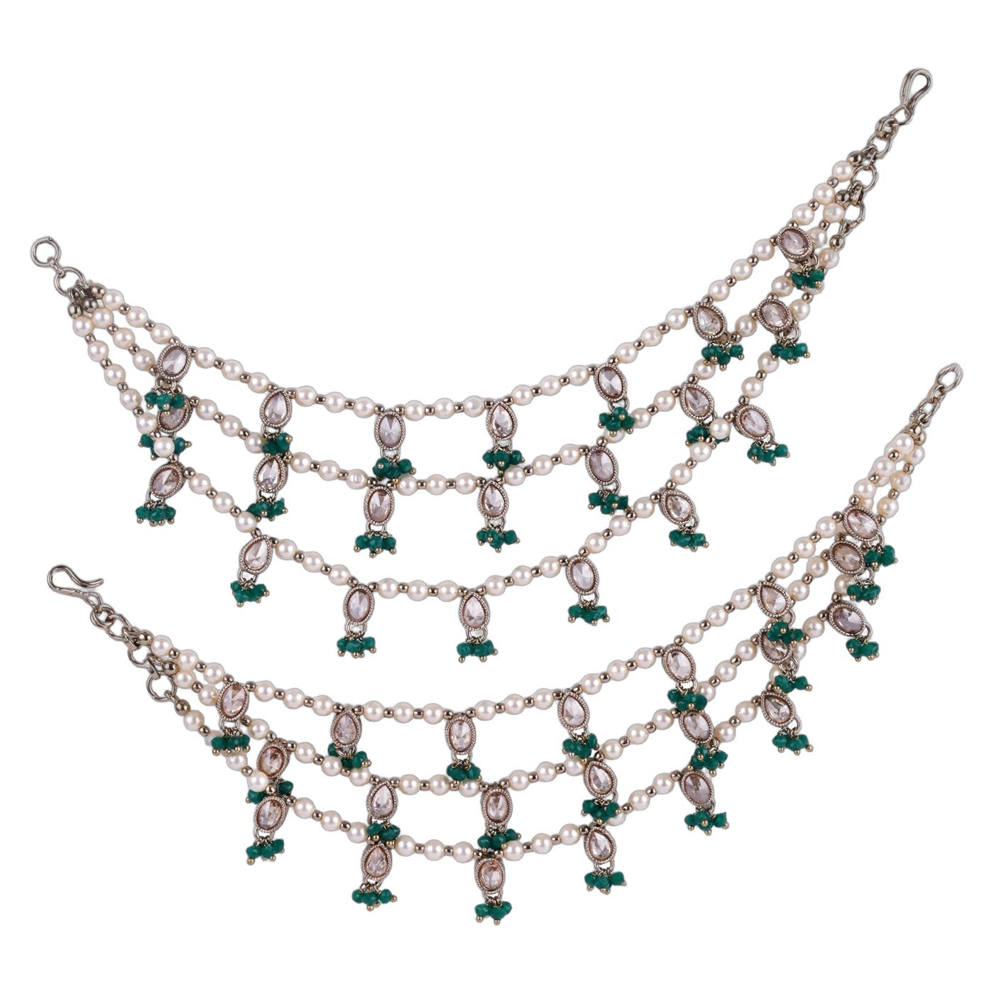 Kundan Bead Pearl Bridal Ear Chain (Kaanchain)