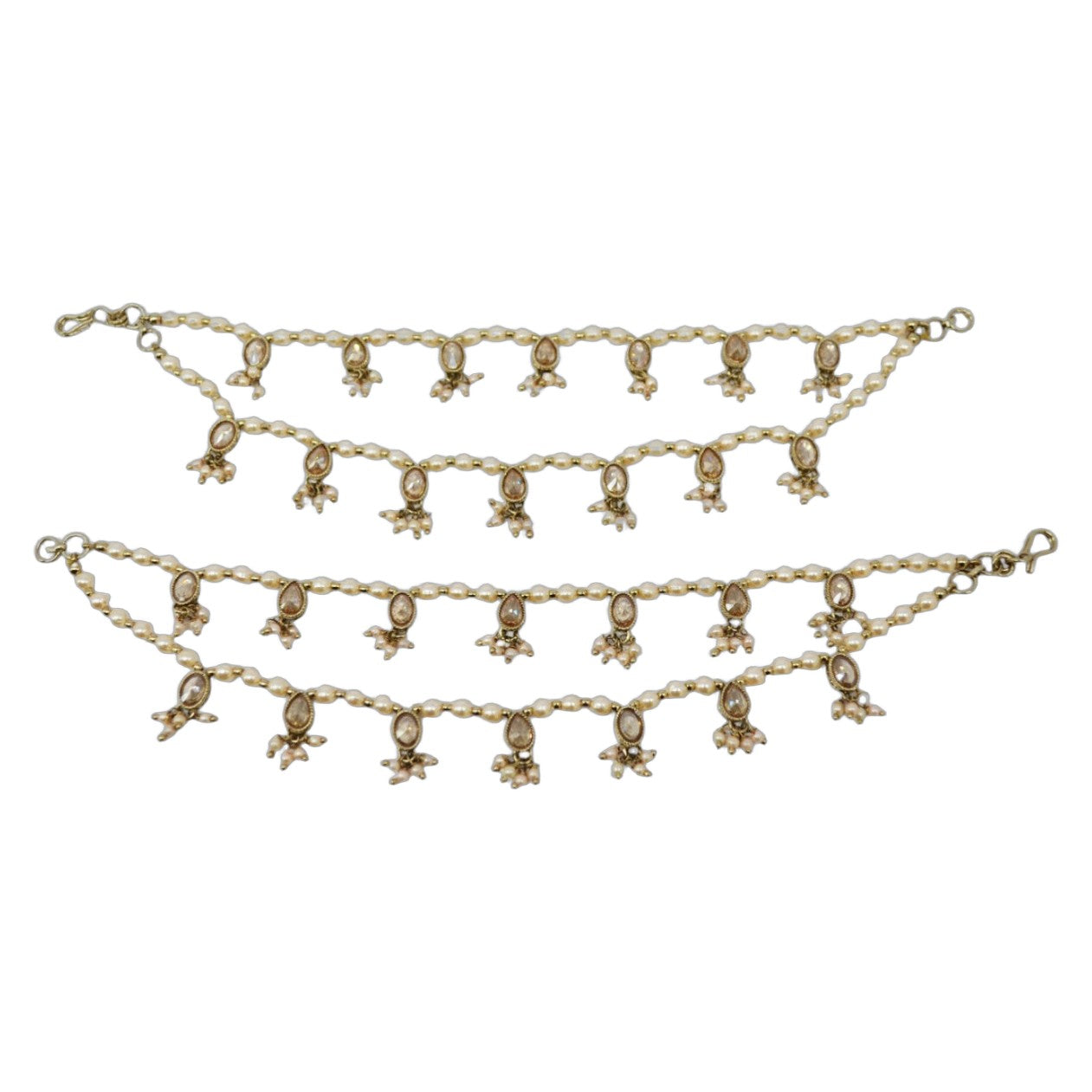 Pearl Kundan Double-Strand Ear Chain (Kaanchain)