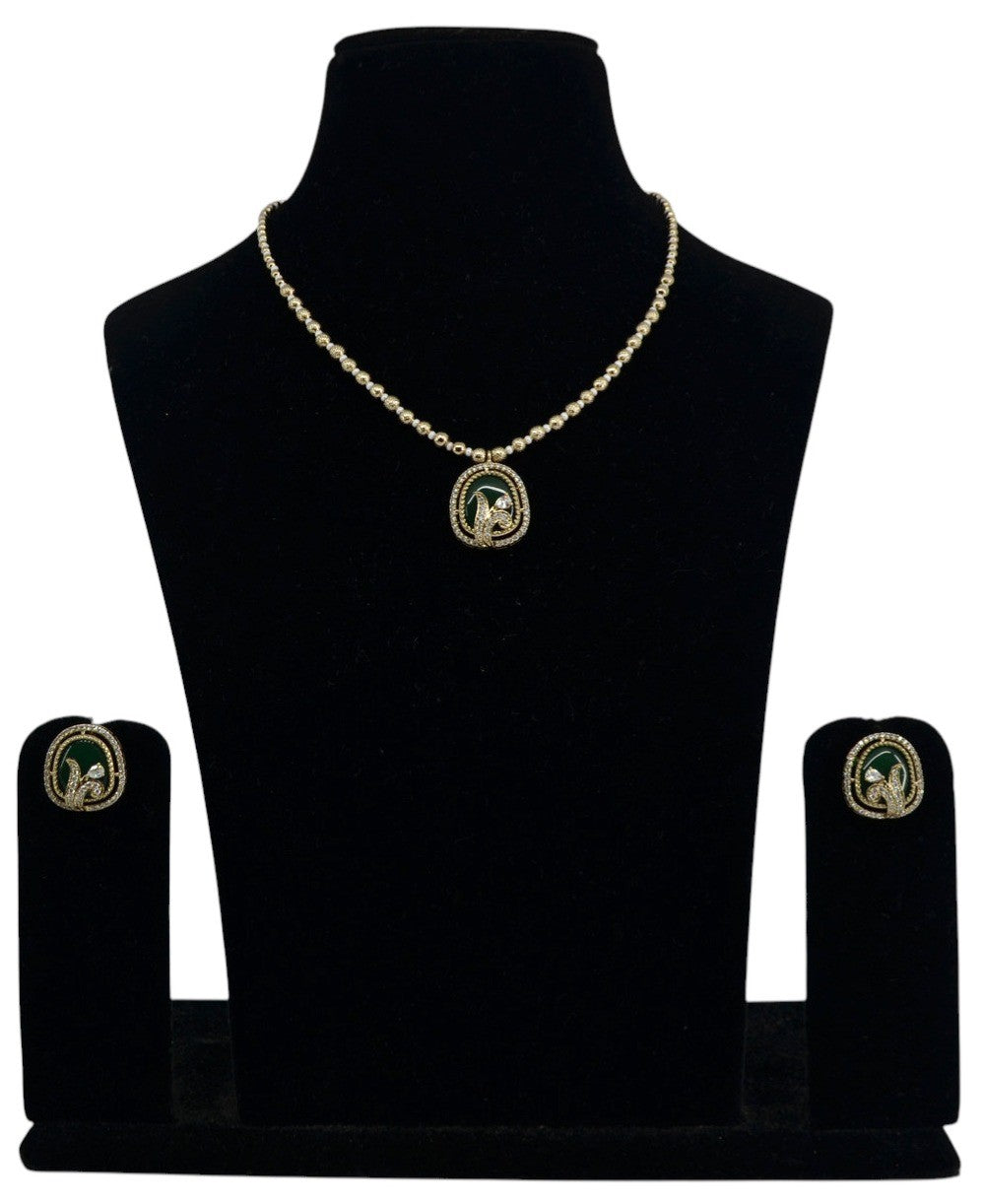 Clear Kundan Heart Line Necklace Set
