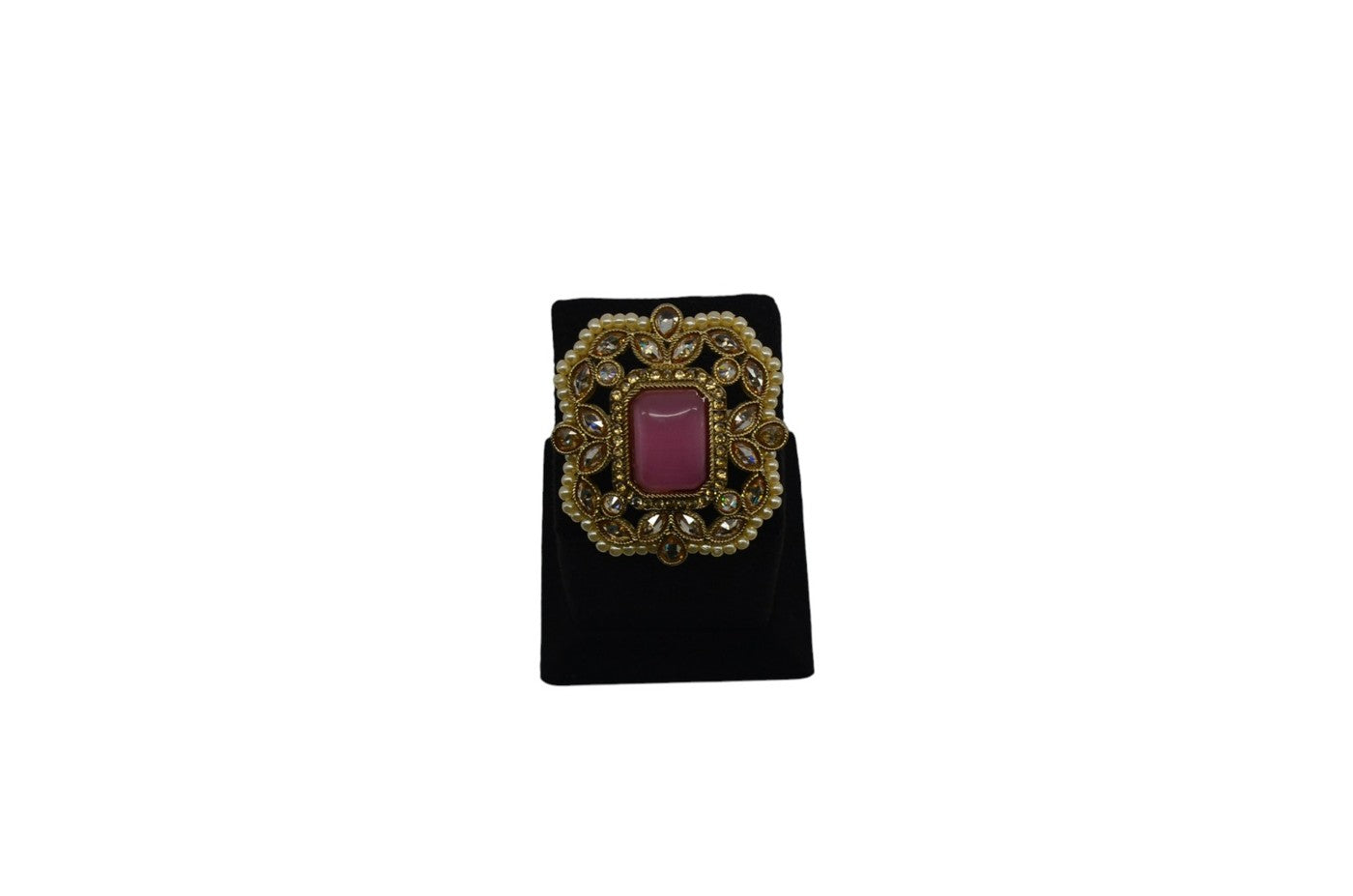 Pink Stone Kundan Pearl Cocktail Ring