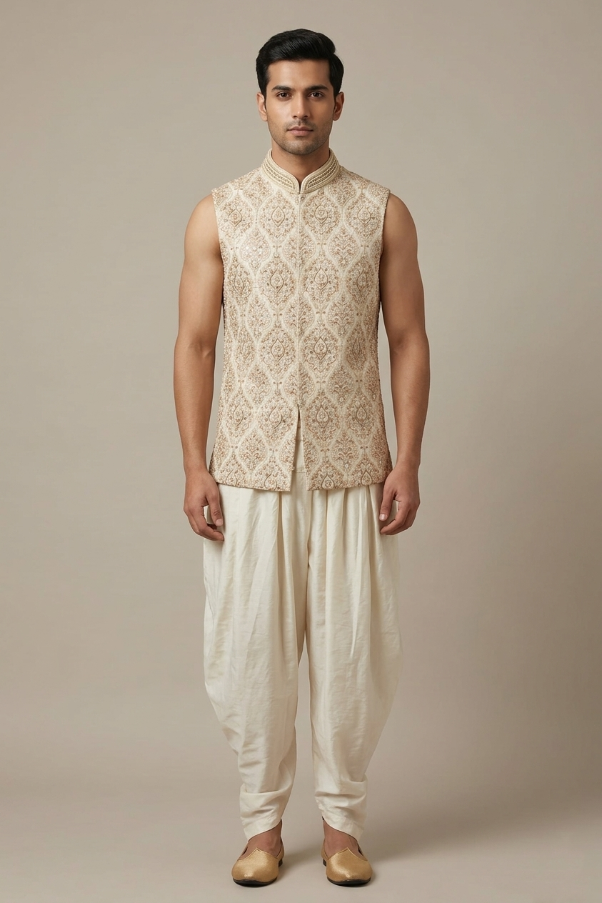 White Embroidered Nehru Jacket / Waistcoat