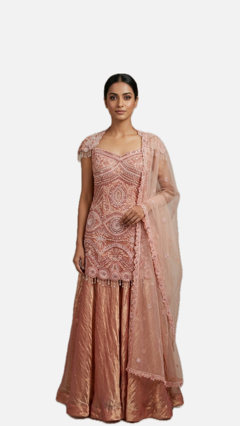 Pink Embroidered Sharara Suit Set