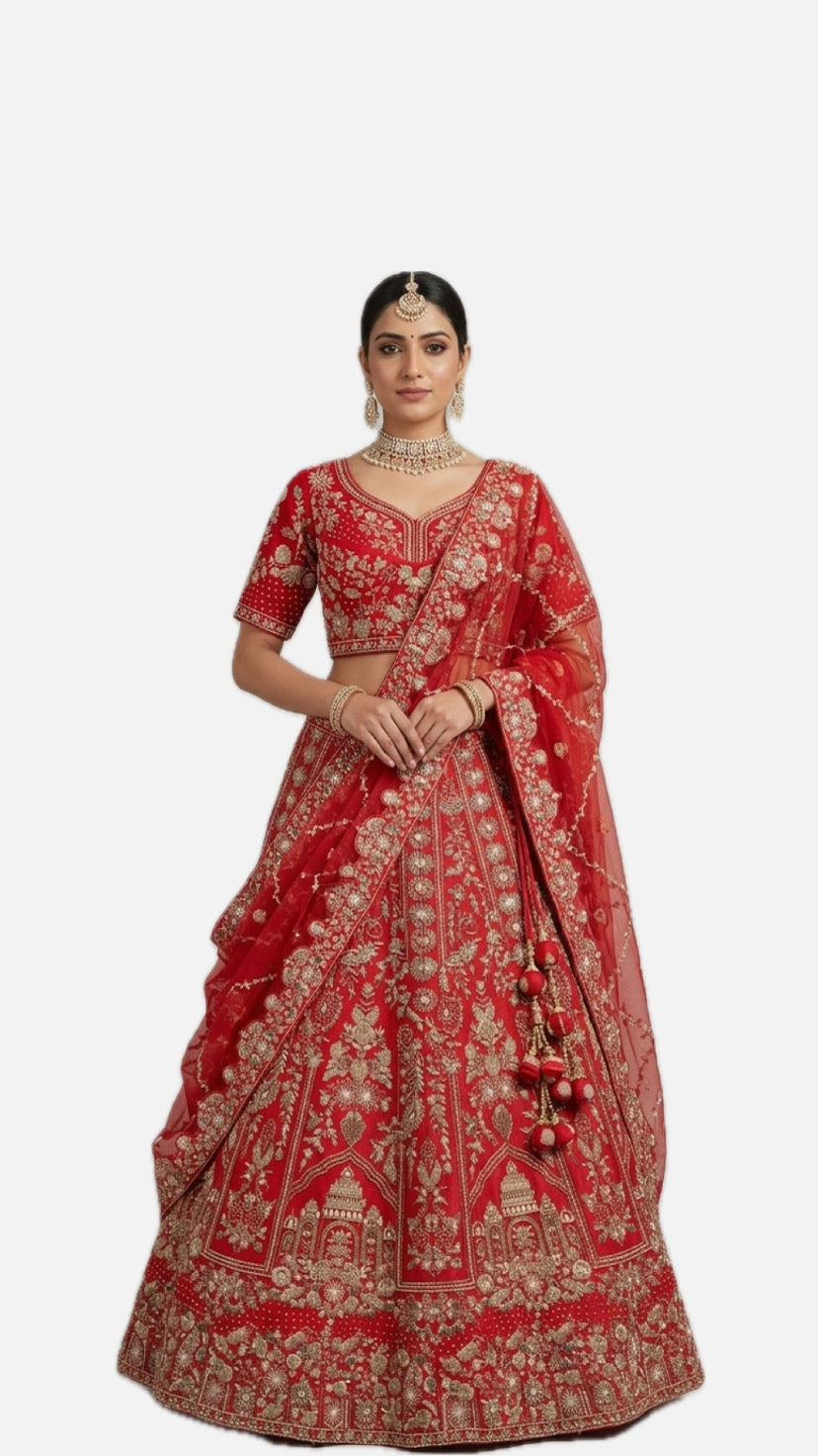 Red Zardozi Bridal Lehenga Choli – Style 8
