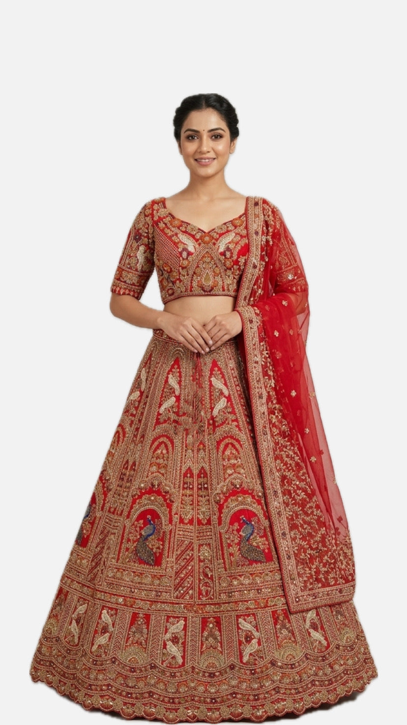 Red Zardozi Bridal Lehenga Choli – Style 9