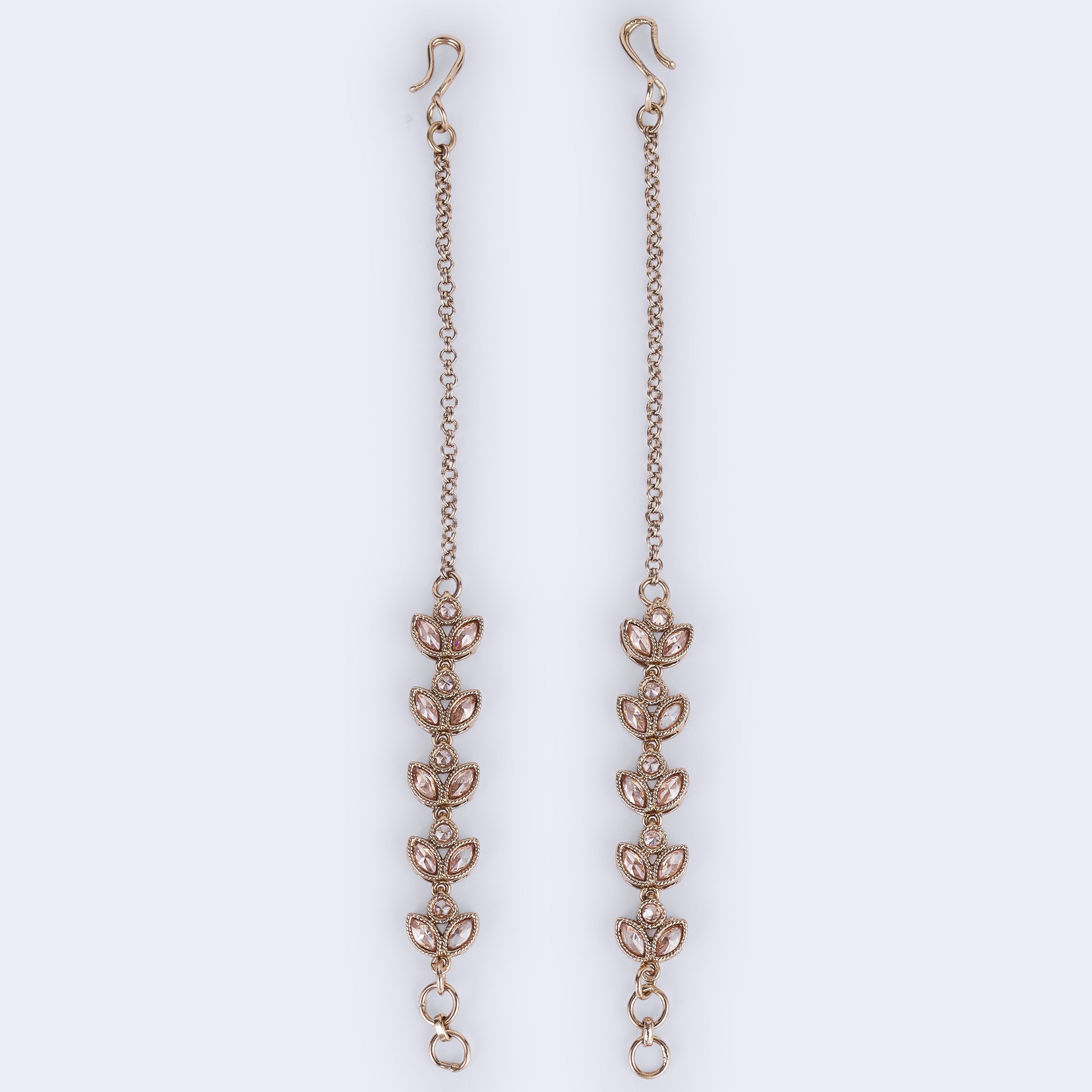 Leaf Design Long Chain Uncut Kundan Gold Plated Ear Chain / Kaanchain - Brown Ear Chain / Kaanchain by Yashwanti London