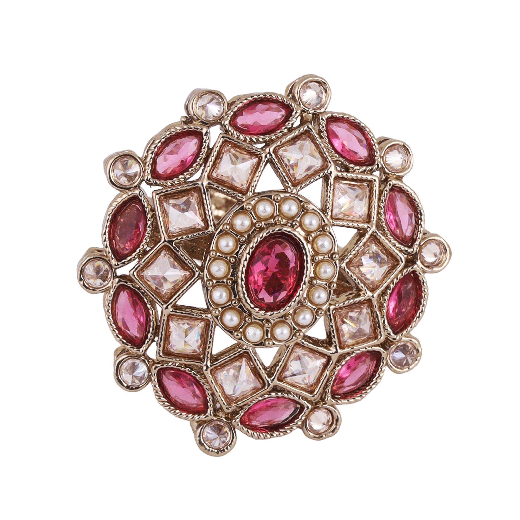 Round and Square Shape Uncut Kundan Gold Plated Adjustable Ring - Multi Adjustable Ring by Yashwanti London