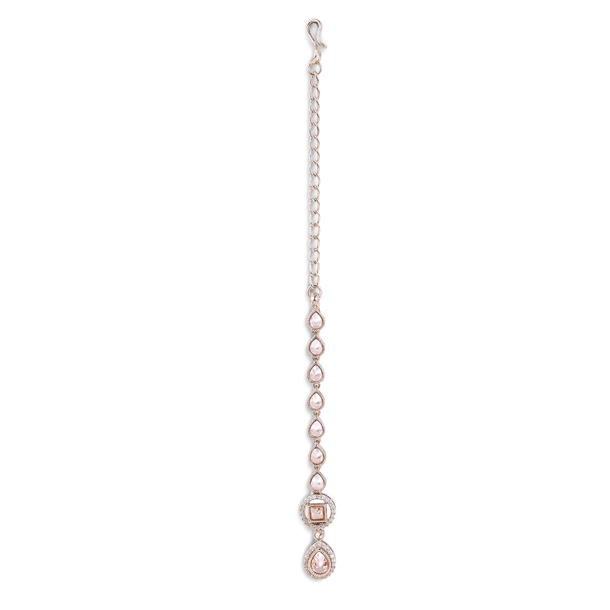 Oval Shape Uncut Kundan Silver Gold Plated Maang Tikka - Grey Maang Tikka by Yashwanti London