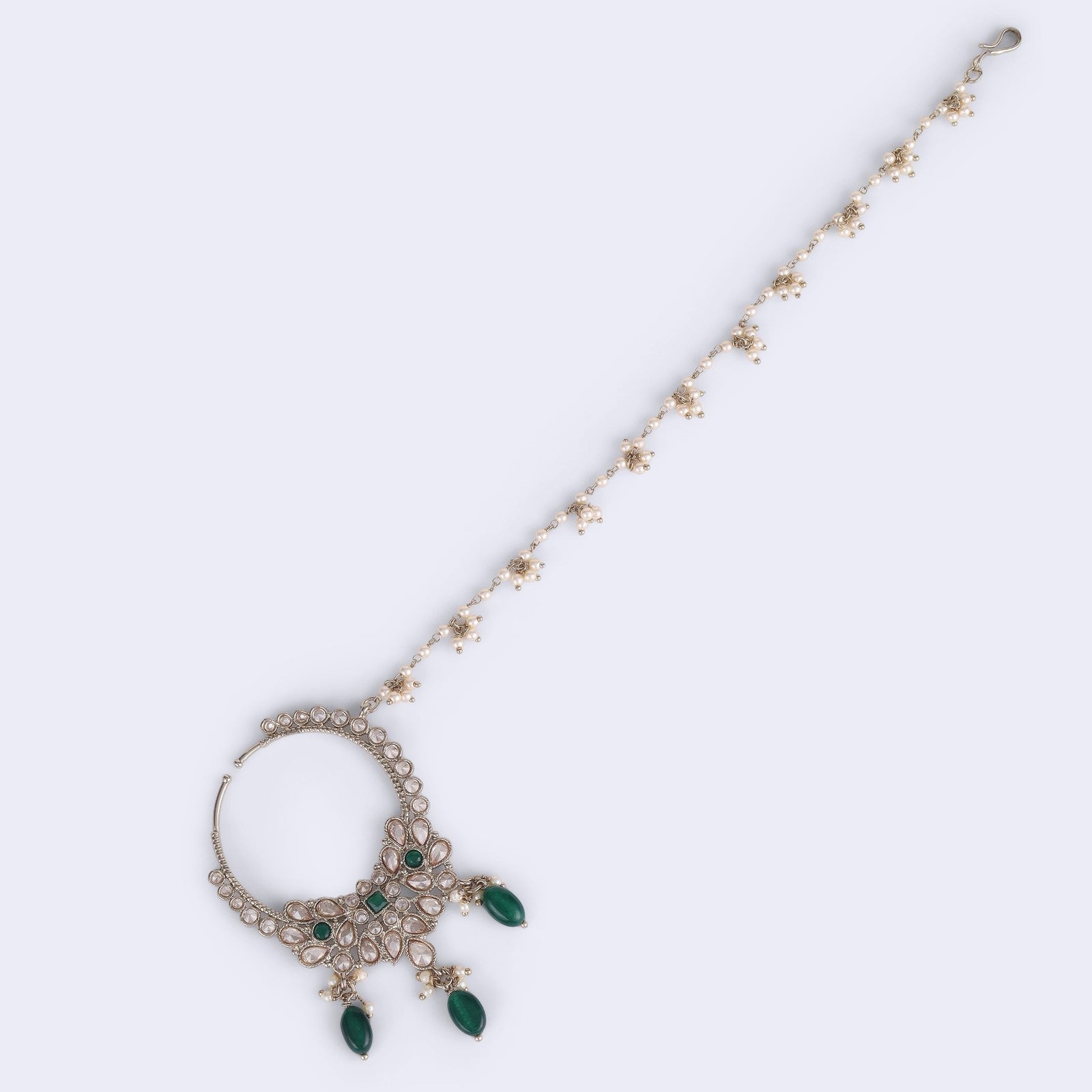 Green Kundan Aura Nose Ring