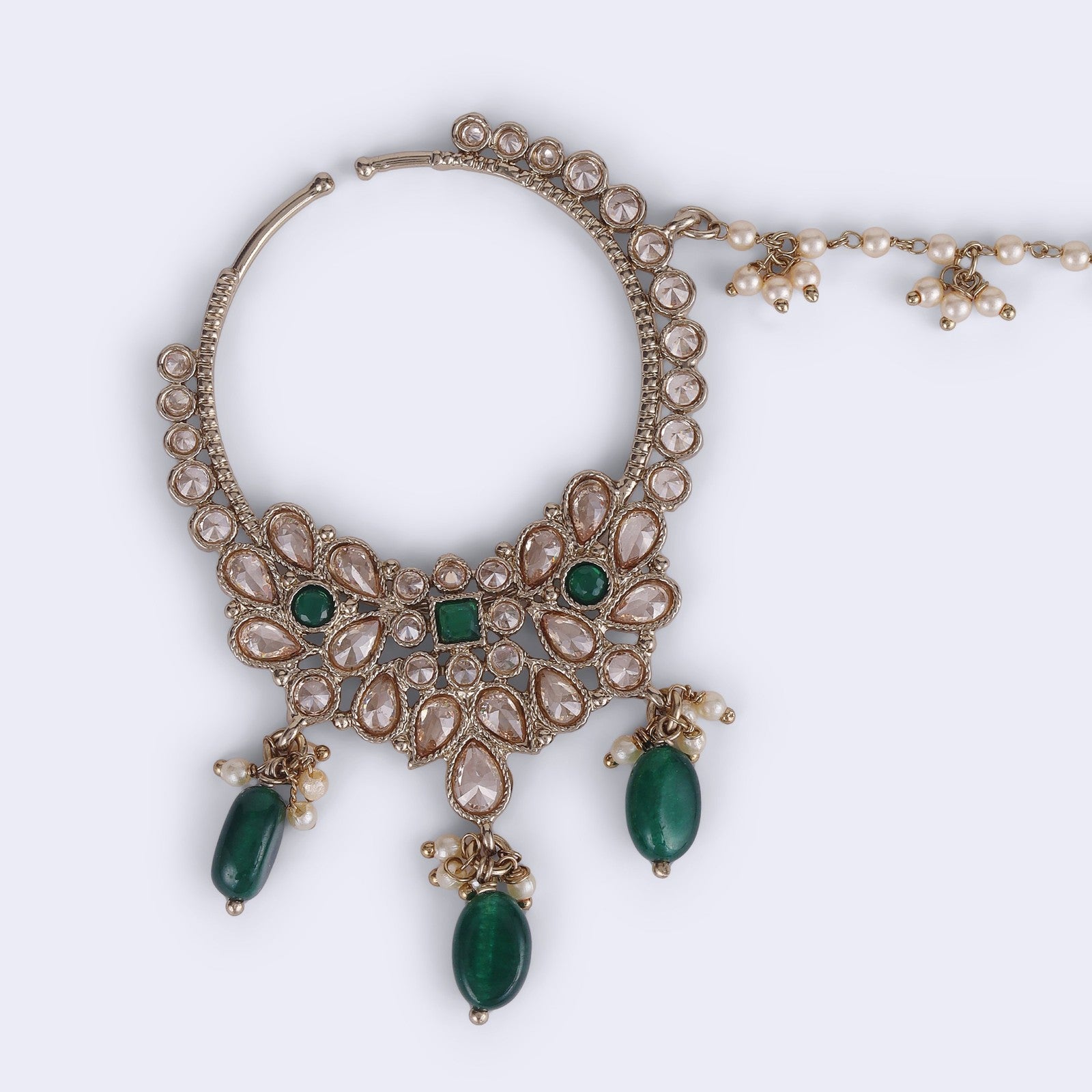 Green Kundan Aura Nose Ring