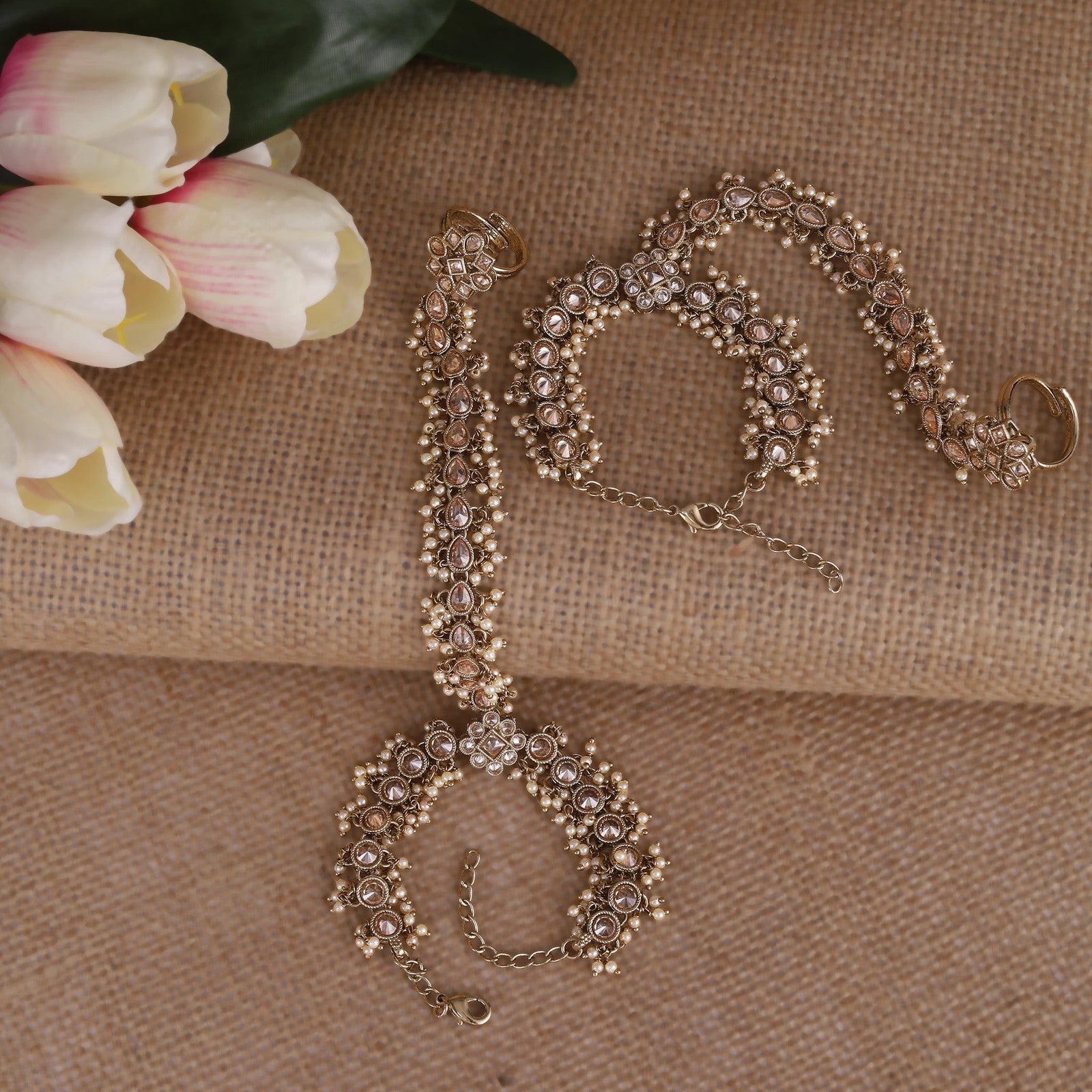 Brown Kundan Nazakat Hathphool