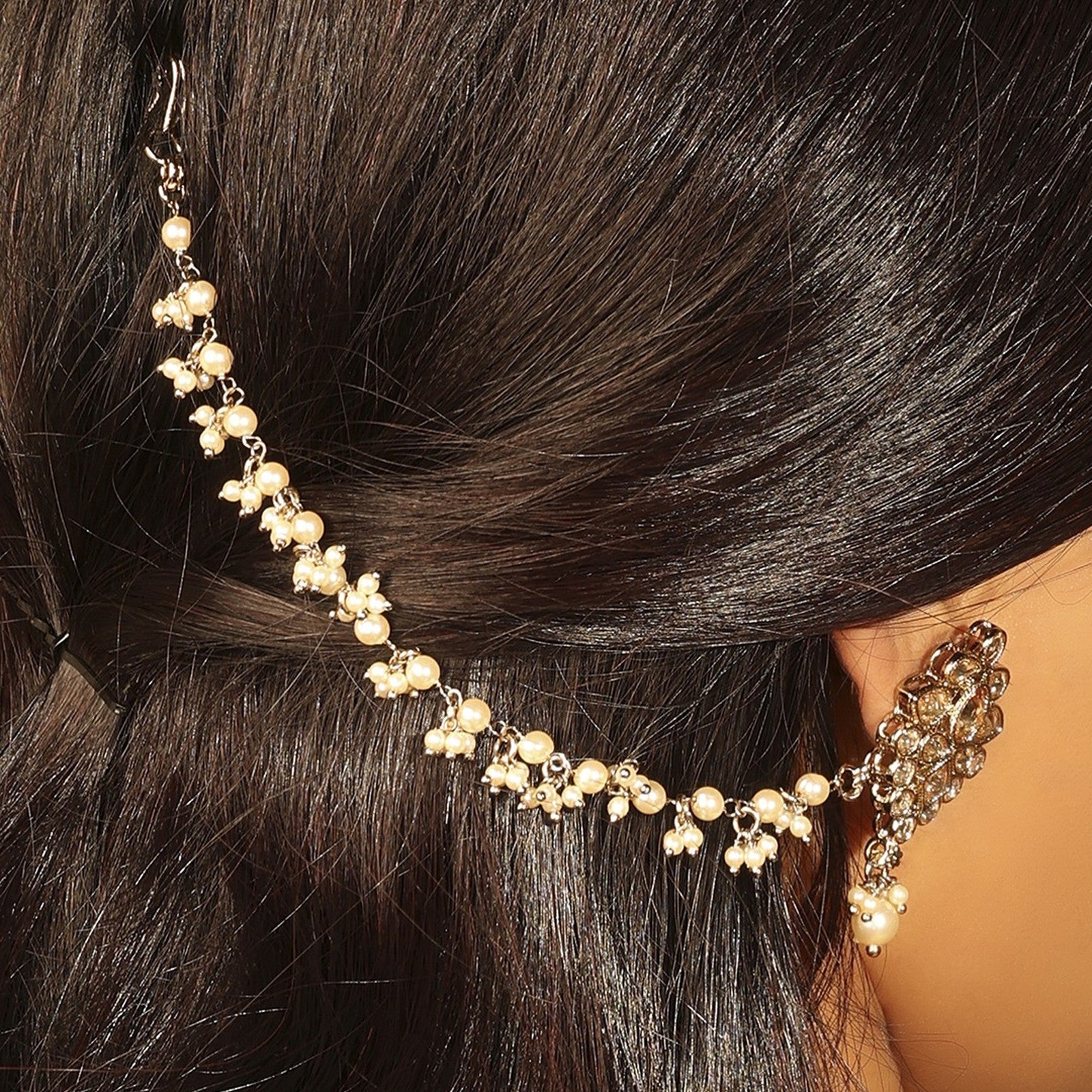 Gold Pearl Regal Ear Chain